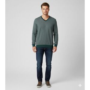 Merona V Neck Pullover Long Sleeve 100% Cotton Striped Cozy Relaxed Sweater XL